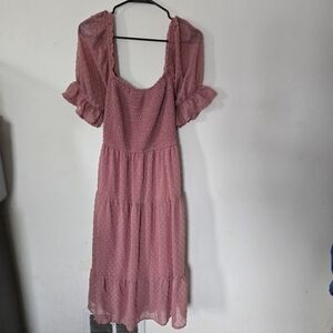 Chic XL Mauve, Dusty Rose, Ruffle Sleeve Sheer Overlay Maxi Dress